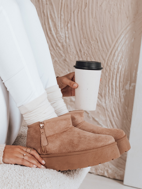 Śniegowce damskie na platformie beżowe Dstreet ZY1047