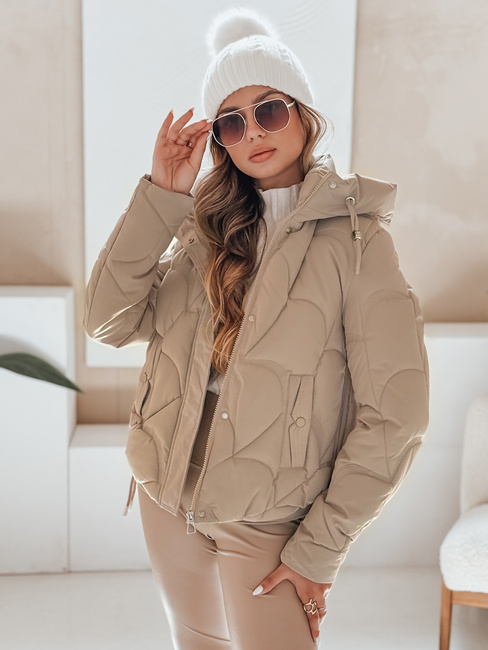 Kurtka damska zimowa LOVEWARM krótka pikowana z kapturem kamelowa Dstreet TY5041