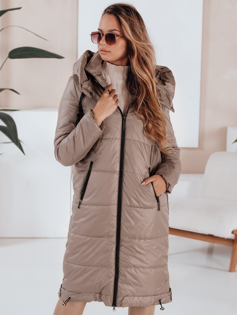 Kurtka damska przejściowa ORVITA pikowana z kapturem ciemnobeżowa Dstreet TY5027