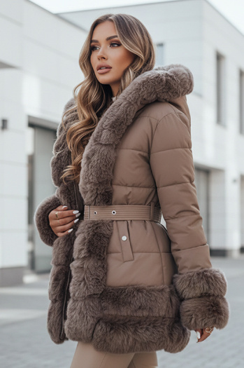 Kurtka damska zimowa CITYGLANCE z futerkiem brązowa Dstreet TY5048