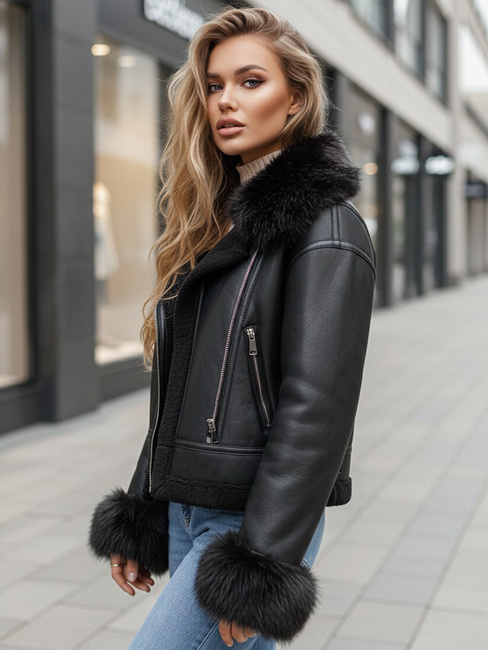 Kurtka damska skórzana z futerkiem czarna Dstreet TY5244z