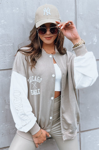 Damska kurtka bomber OLDSCHOOL CHICAGO ciemnobeżowa Dstreet BY1209