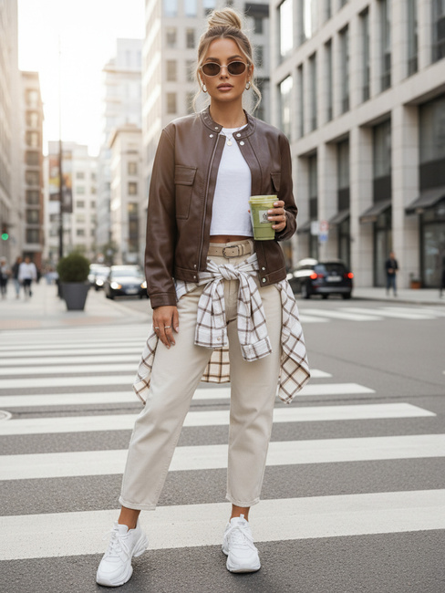 Kurtka damska skórzana brązowa Dstreet TY5540