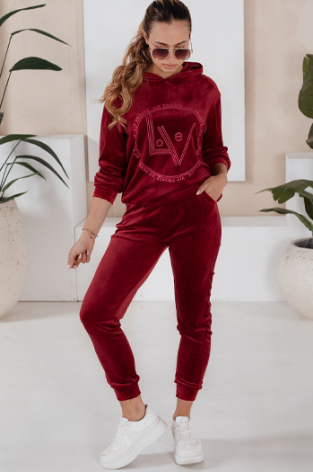 Welurowy komplet damski VIP PRIVATE bordowy Dstreet AY0869