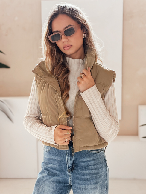 Kamizelka damska pikowana ciemnobeżowa Dstreet TY5196