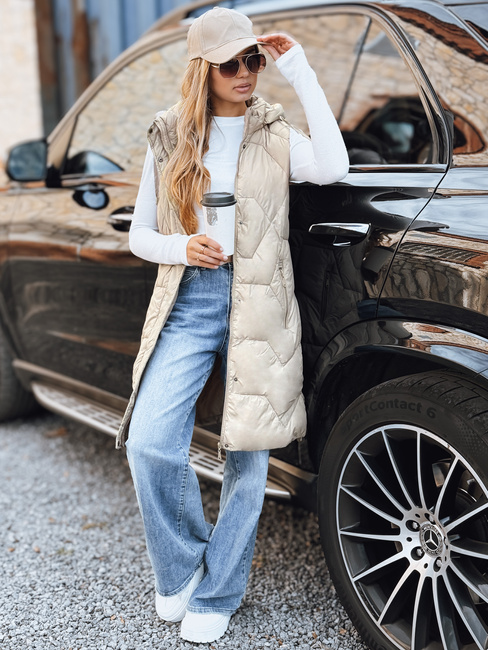 Kamizelka damska długa pikowana beżowa Dstreet TY5265