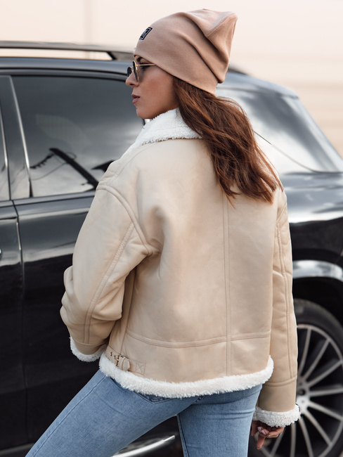 Kurtka skórzana damska z kożuchem FURBLAZE Dstreet beżowa TY4731