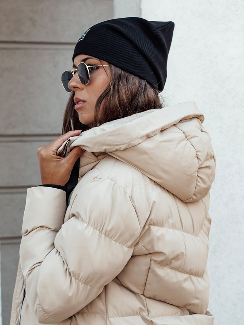 Kurtka zimowa damska pikowana z kapturem MENSI beżowa Dstreet TY4585