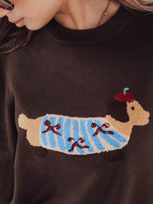 Damski sweter z aplikacją psa CHICPAWS brązowy Dstreet MY2544
