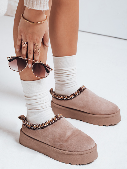 Śniegowce damskie z haftem zamszowe beżowe Dstreet ZY1183