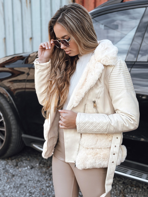 Kurtka damska skórzana ramoneska z futerkiem kremowa Dstreet TY5275