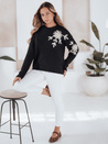 Damski sweter z aplikacją kwiatów GIRLHERBAL czarny Dstreet MY2545