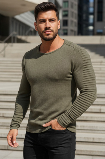 Sweter męski wkładany przez głowę khaki WX1606