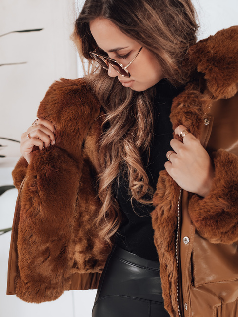 Kurtka skórzana damska z futerkiem brązowa Dstreet TY5129