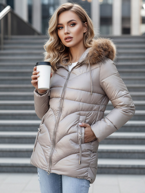 Kurtka zimowa damska z kapturem WINTERCHIC kamelowa Dstreet TY4438z