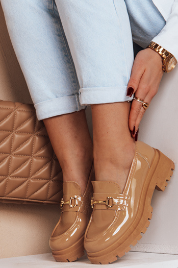 Mokasyny damskie lakierowane ELEGANCI khaki Dstreet ZY0676
