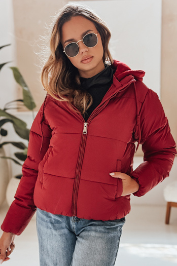 Kurtka damska zimowa krótka GLAMVO puchowa z kapturem bordowa Dstreet TY4949