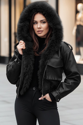 Kurtka skórzana damska z futerkiem SOFTREBEL czarna Dstreet TY4762z