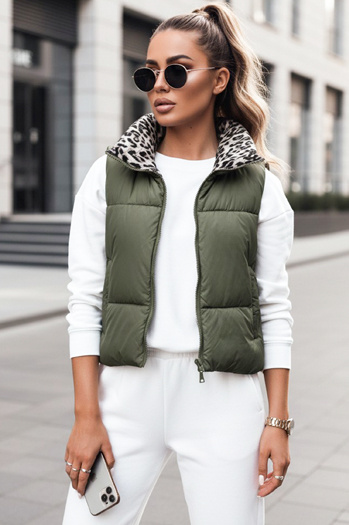 Kamizelka damska LEOVELLA przejściowa krótka pikowana dwustronna zielona Dstreet TY5496