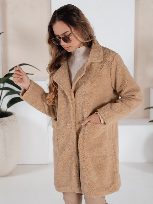 Płaszcz zimowy damski teddy futrzany beżowy Dstreet NY0757