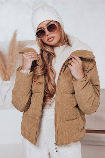 Kurtka damska zimowa sztruksowa TRENDYGLAM ciemnobeżowa Dstreet TY4359