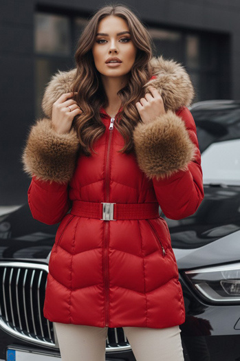 Kurtka damska zimowa pikowana z kapturem czerwona Dstreet TY5321