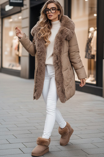 Kurtka damska zimowa MORISIO długa pikowana z kapturem beżowa Dstreet TY5183