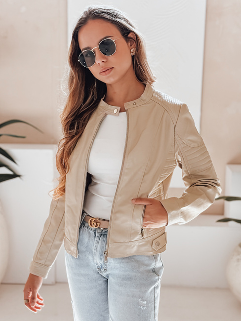Kurtka skórzana damska ramoneska ROCKMISS beżowa Dstreet TY5215