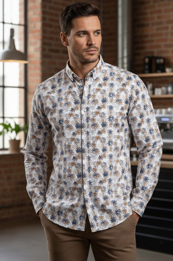 Koszula męska w kwiaty biała Dstreet DX2645