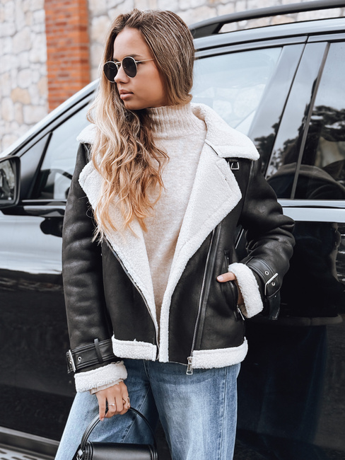 Kurtka ramoneska damska z kożuchem czarna Dstreet TY5237