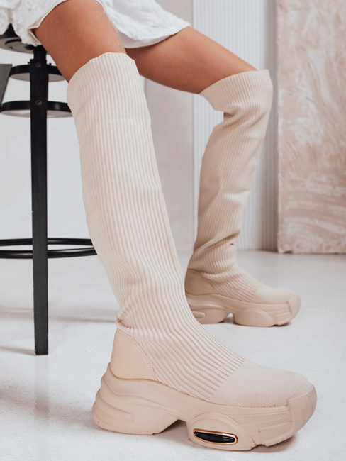 Kozaki damskie skarpetowe beżowe Dstreet ZY1322