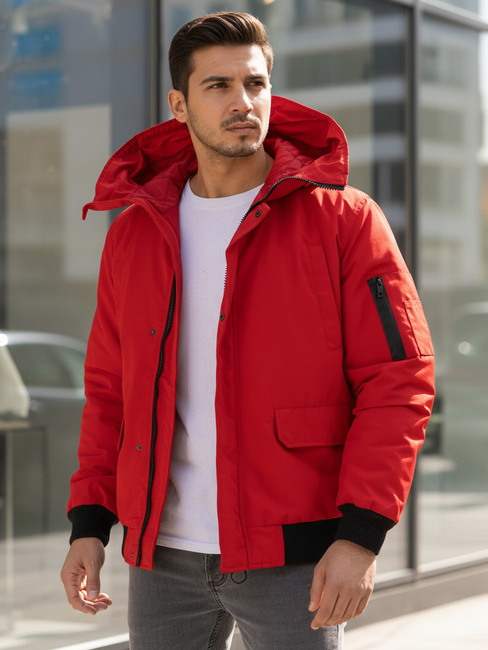 Kurtka męska zimowa z kapturem czerwona Dstreet TX4983