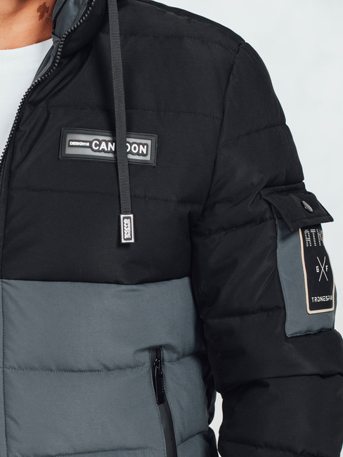 Kurtka męska zimowa z kapturem czarno-szara Dstreet TX5049