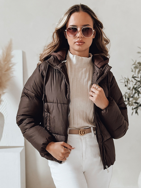 Kurtka damska krótka GLAMVO puchowa z kapturem brązowa Dstreet TY4951