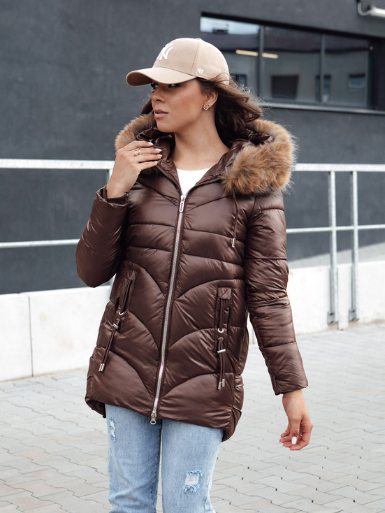 Kurtka zimowa damska z kapturem WINTERCHIC kawowa Dstreet TY4458