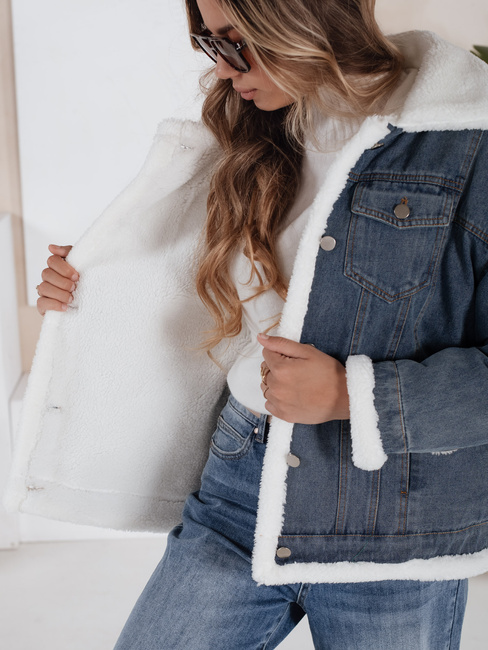 Kurtka zimowa damska jeansowa z kożuchem niebieska Dstreet TY5172