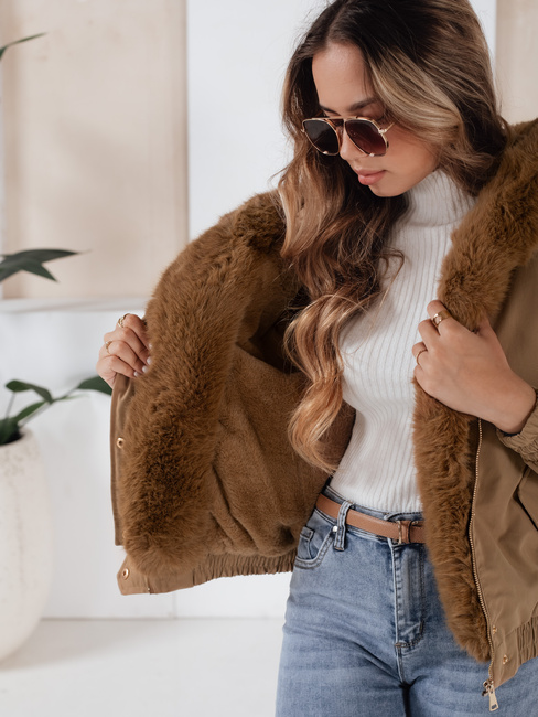 Kurtka damska zimowa VESSADA krótka z futerkiem jasnobrązowa Dstreet TY5061