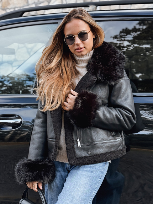 Kurtka damska skórzana z futerkiem czarna Dstreet TY5244