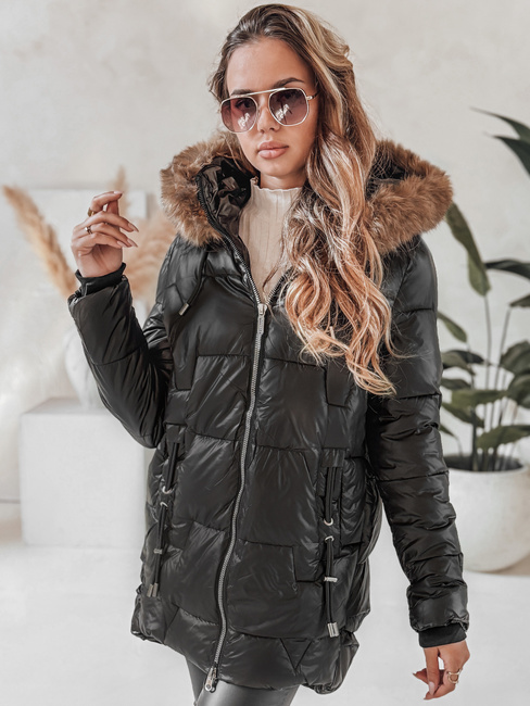 Kurtka damska zimowa NORINA pikowana z futerkiem czarna Dstreet TY5054