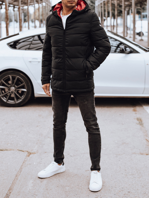 Kurtka męska zimowa pikowana z kapturem czarna Dstreet TX4894