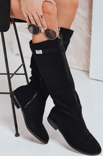 Kozaki damskie zamszowe na niskim obcasie czarne Dstreet ZY1090