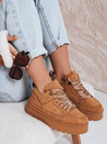 Sneakersy damskie z futerkiem na platformie kamelowe Dstreet ZY1068