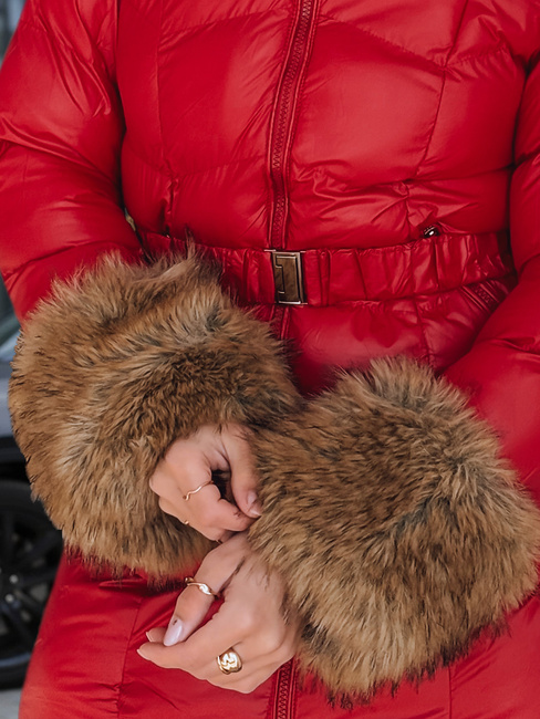 Kurtka damska zimowa pikowana z kapturem czerwona Dstreet TY5321