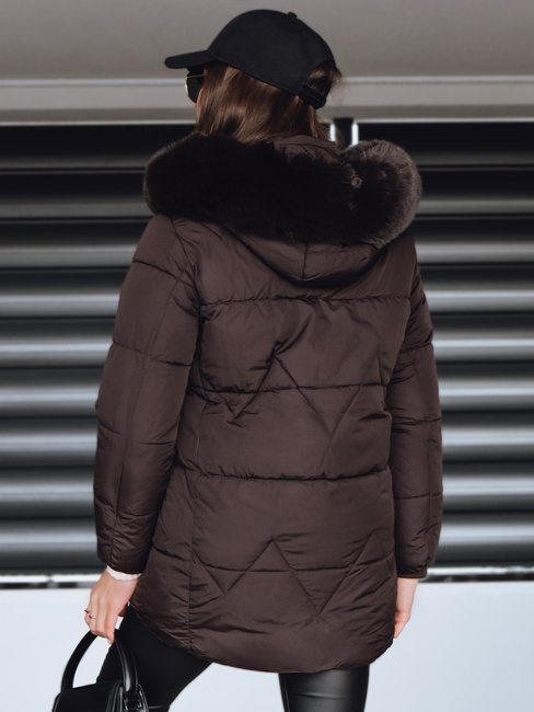 Kurtka damska zimowa pikowana z kapturem brązowa Dstreet TY5326