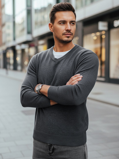 Sweter męski w serek jasnoszary Dstreet WX2316