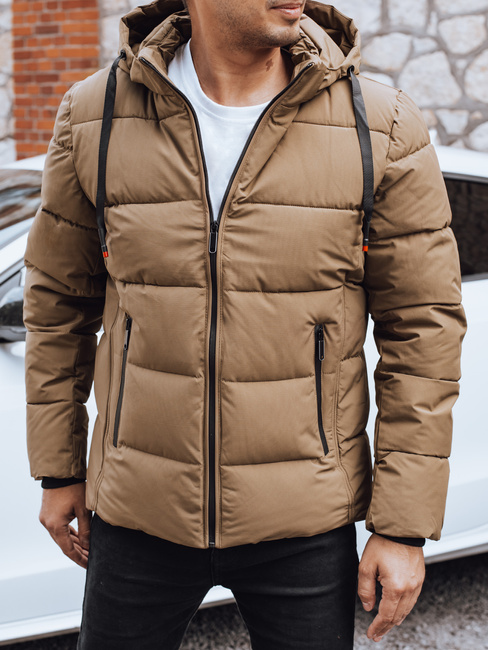 Kurtka męska zimowa pikowana z kapturem kamelowa Dstreet TX5067