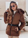 Kurtka damska zimowa pikowana z kapturem LOVELINA brązowa Dstreet TY4953