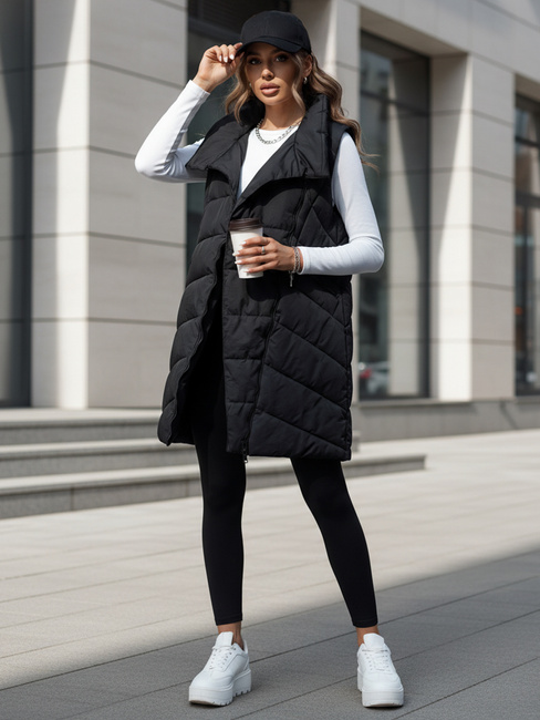 Kamizelka damska pikowana długa bez kaptura SERKIS czarna Dstreet TY4524