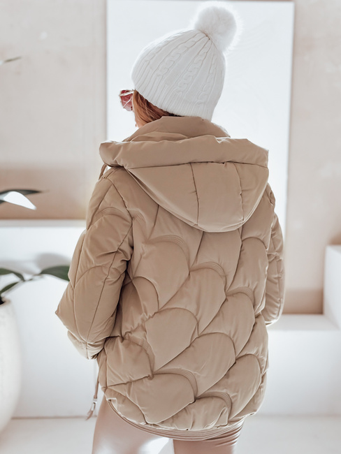 Kurtka damska zimowa LOVEWARM krótka pikowana z kapturem kamelowa Dstreet TY5041