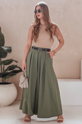 Spódnico-spodnie z paskiem FLOWES khaki Dstreet UY2593